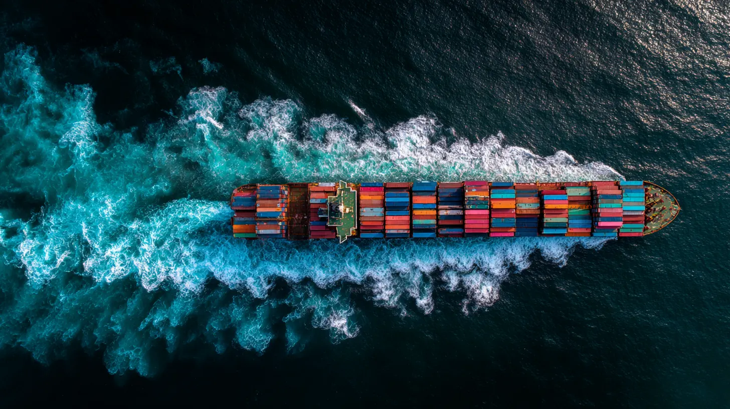 Containerhafen mit Frachtschiffen und farbigen Containern